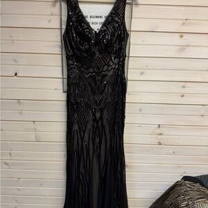R&M Richards Black Sequin Maxi Dress
